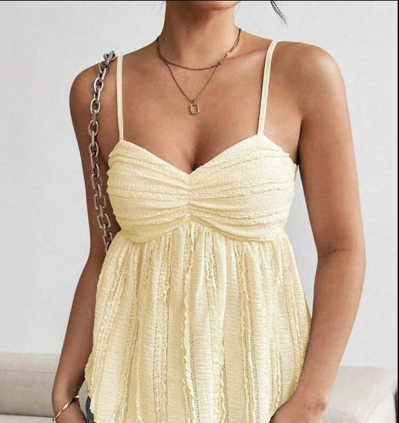 Yellow Ruffle Pleated Cami Top – Summer Flowy Cute Tank Top for Women S-XL
