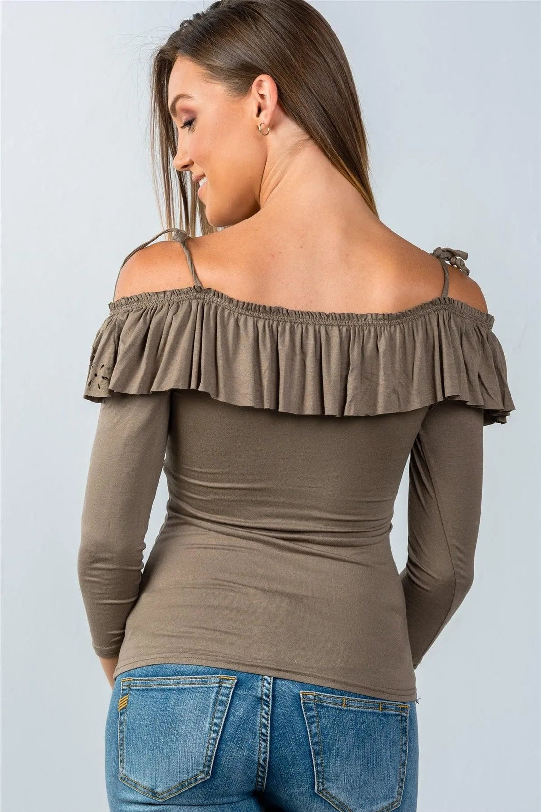 Boho Style Eyelet Embroidered Tie-Strap Cold Shoulder Blouse