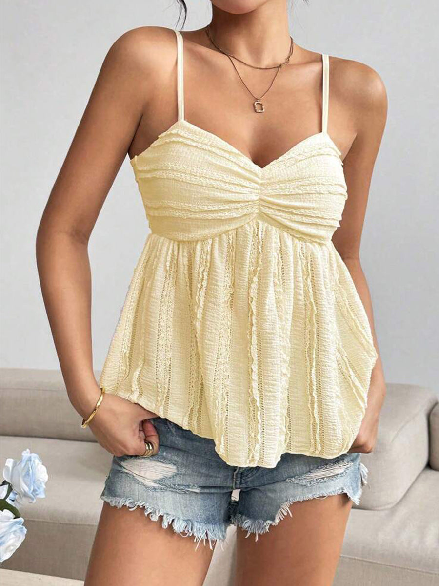Yellow Ruffle Pleated Cami Top – Summer Flowy Cute Tank Top for Women S-XL