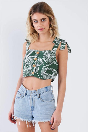 Green Low Self-Tie Shoulder Strap Cami Crop Top