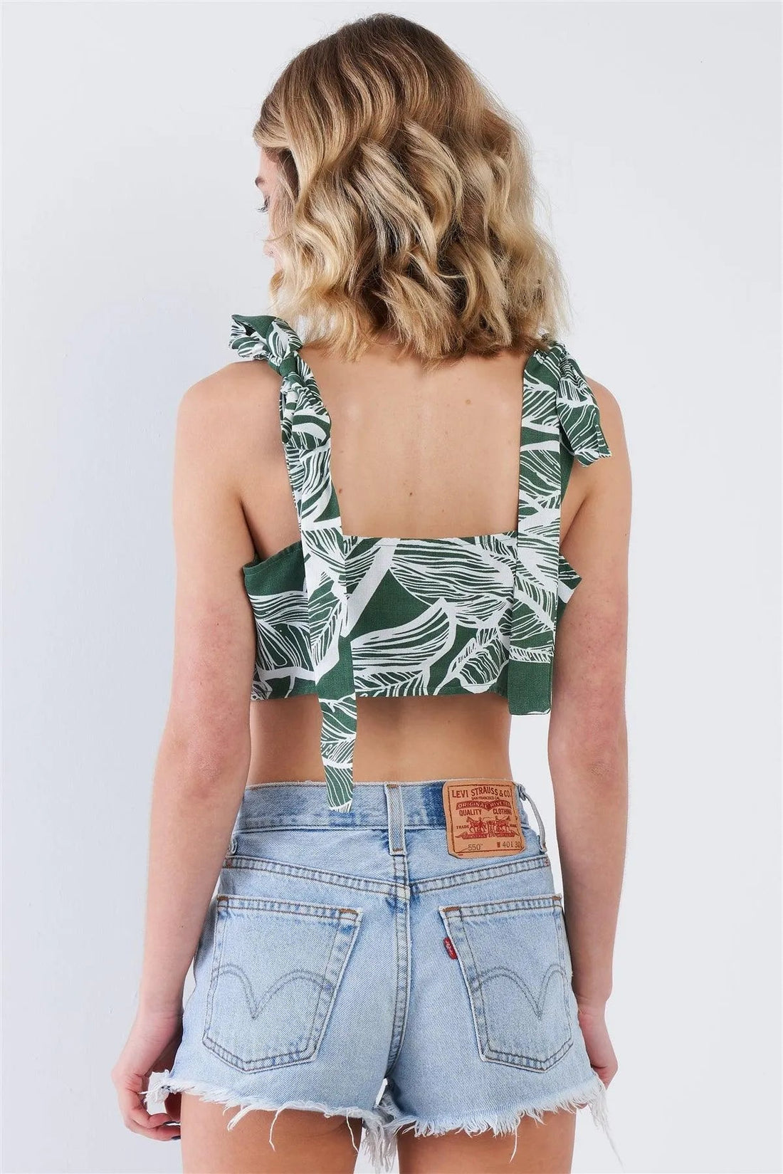 Green Low Self-Tie Shoulder Strap Cami Crop Top