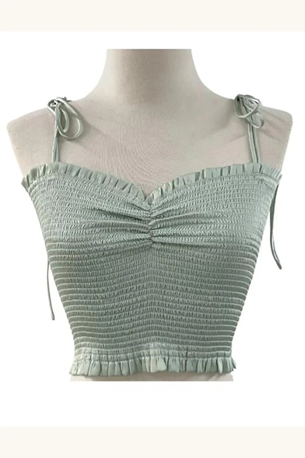 Smocked Bustier Sweetheart Neck Tie-Strap Cami Top