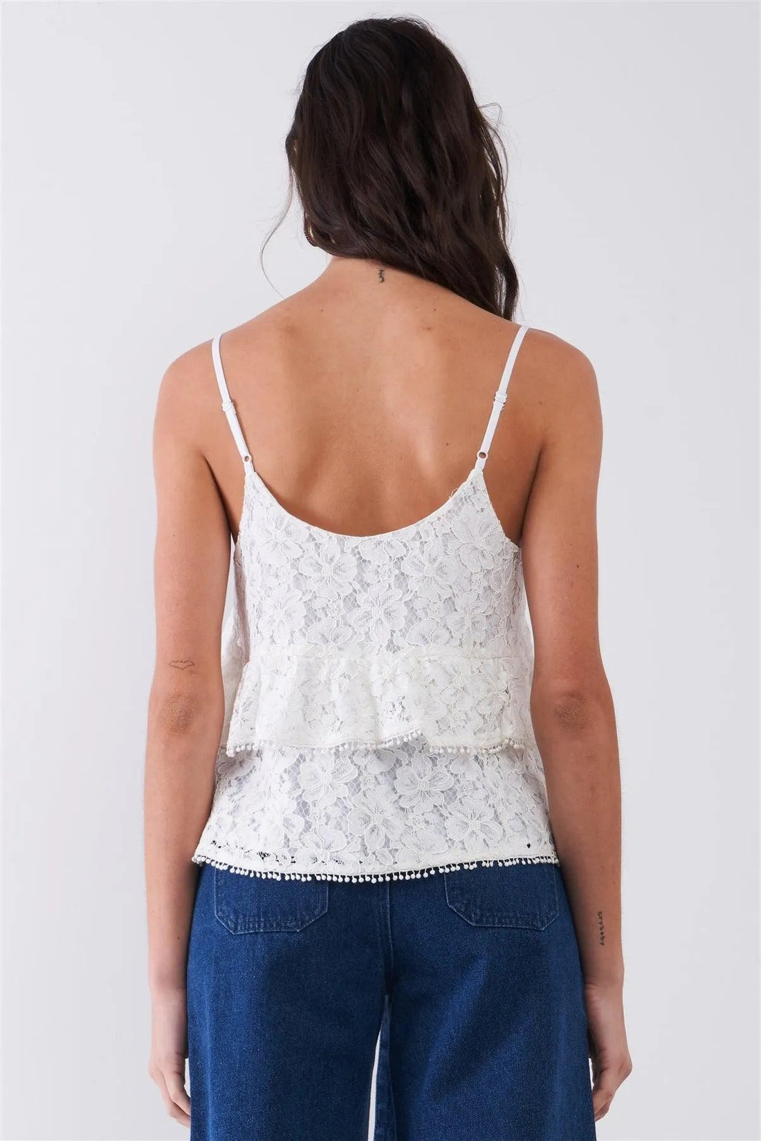 White Floral Crochet V-Neck Relaxed Cami Top