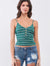 Green Striped V-Neck Button Front Cami Top