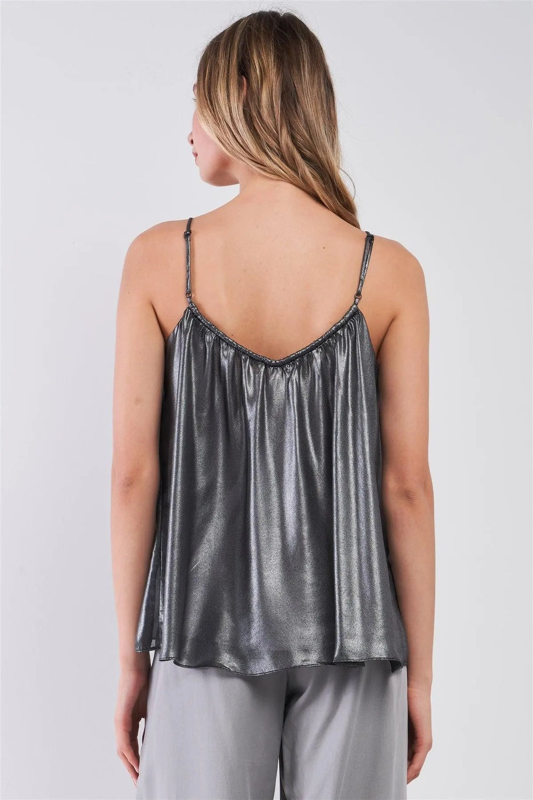 Silver & Black Soft V-Neck Gathered Cami Top